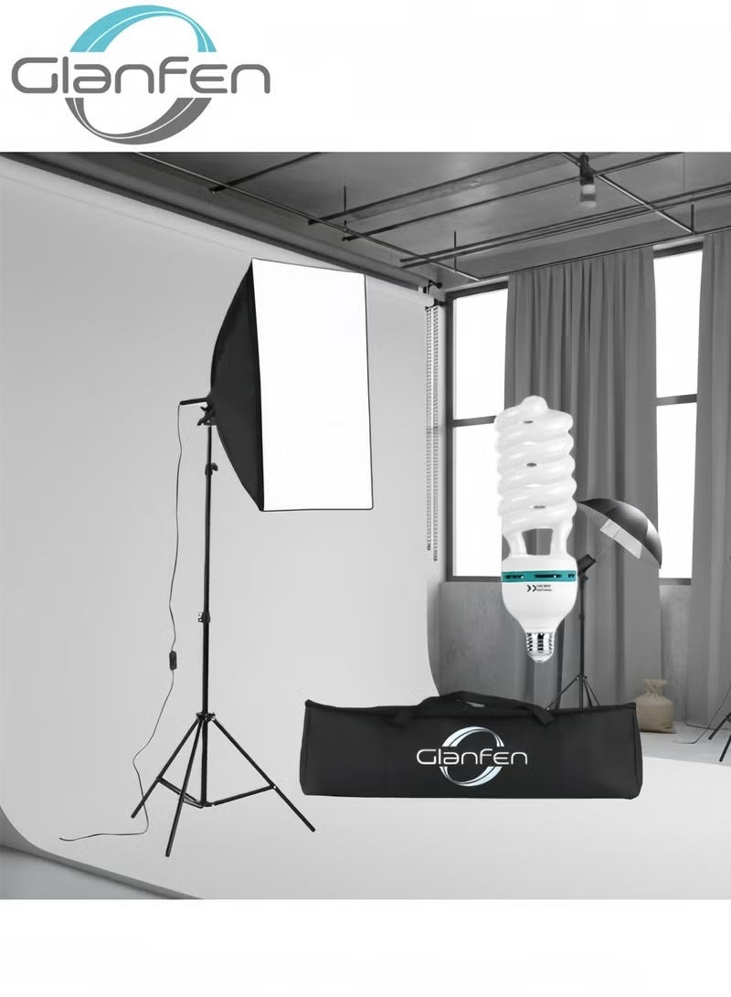 غرانفين طقم إضاءة صندوق التصوير الفوتوغرافي الناعم مع لمبات إضاءة بيضاء بقوة 135 وات وصندوق ضوء وحقيبة حمل لتصوير المنتجات الشخصية - Image 1